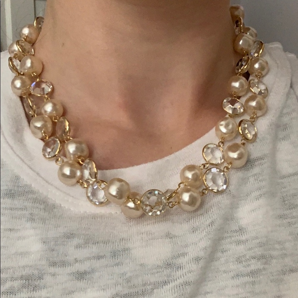 Vintage faux pearl and crystal diamond necklace